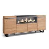 SIDEBOARD Highboard, mit Elektrokamin XXL, eiche, 208/35/87cm - Eichefarben/Multicolor, Holzwerkstoff (208/87/35cm) - Skraut Home