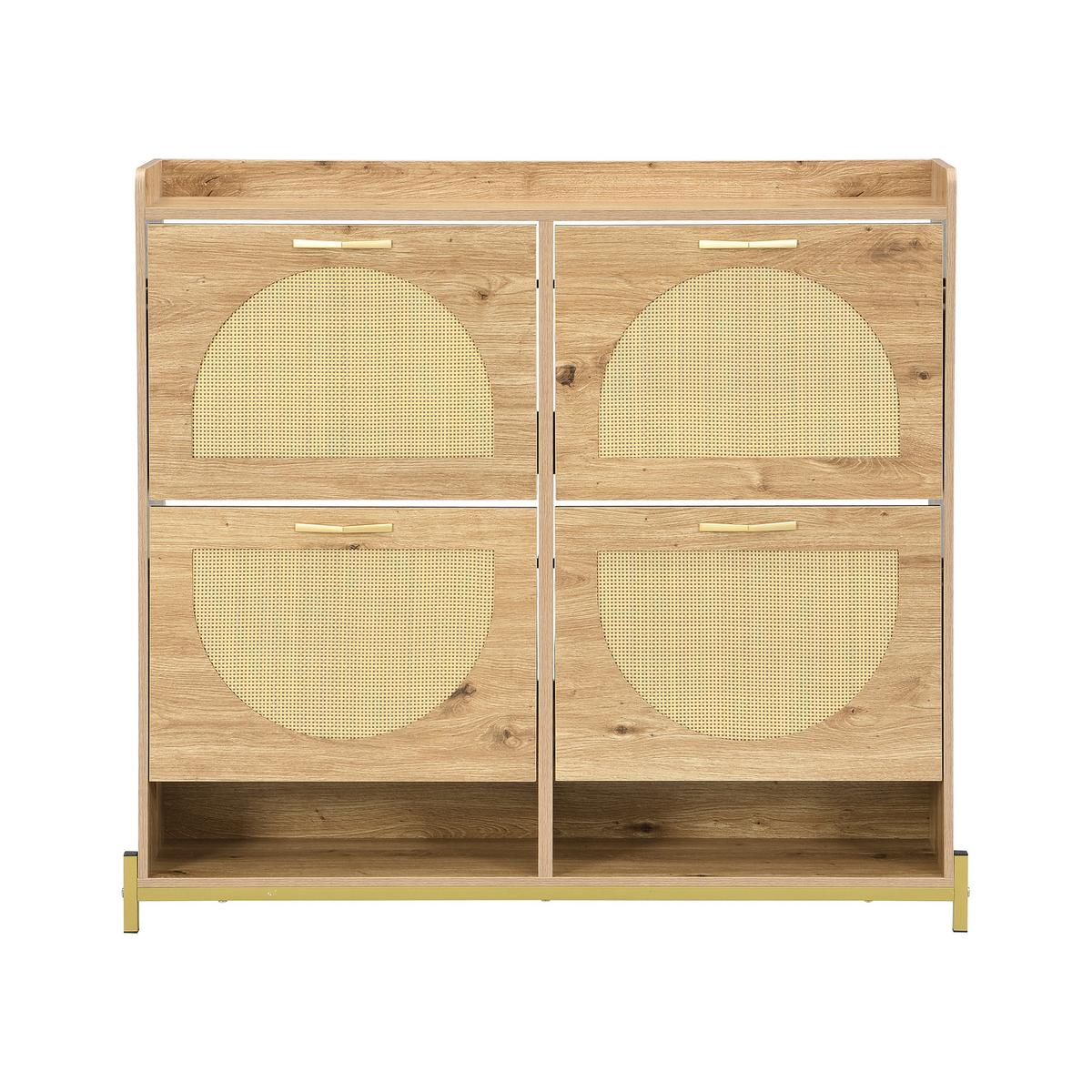 SCHUHKIPPER 109 cm in Holz-Optik & Rattan - Eichefarben, Holzwerkstoff (108/100/24cm) - Urban Meuble