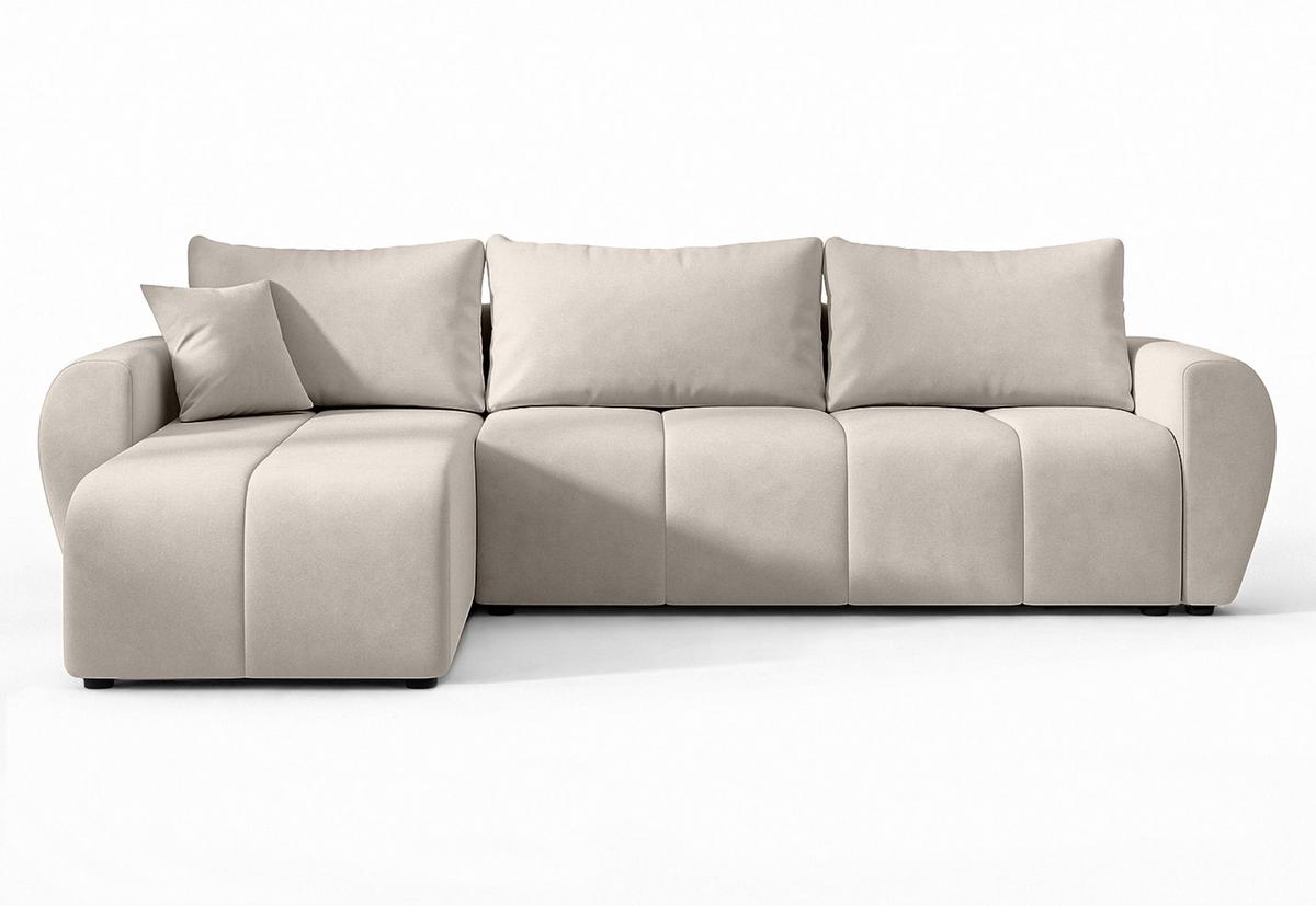 ECKSOFA L Form Malatya Beige 246/145/80 cm stilvolle mit Schlaffunktion L - Beige/Schwarz, Kunststoff/Textil (145/246cm) - AX Living