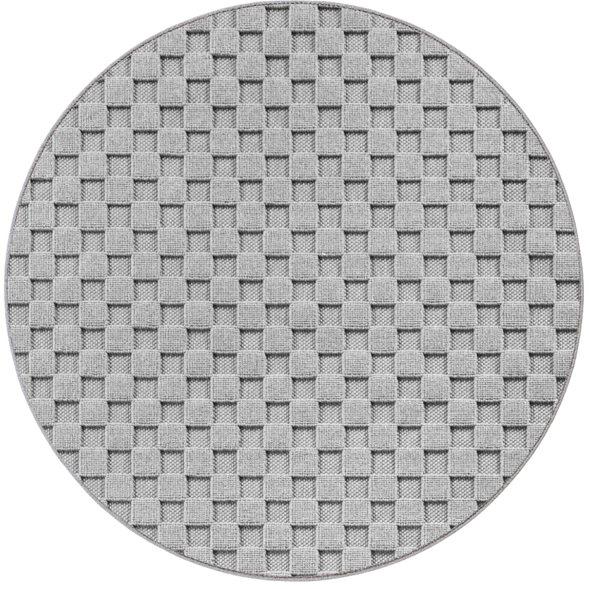 TEPPICH Flachgewebe LANGAU in Silber, mit Schachbrettmuster, Ø 160 cm - Silberfarben, Textil (160/160cm) - KADIMA DESIGN