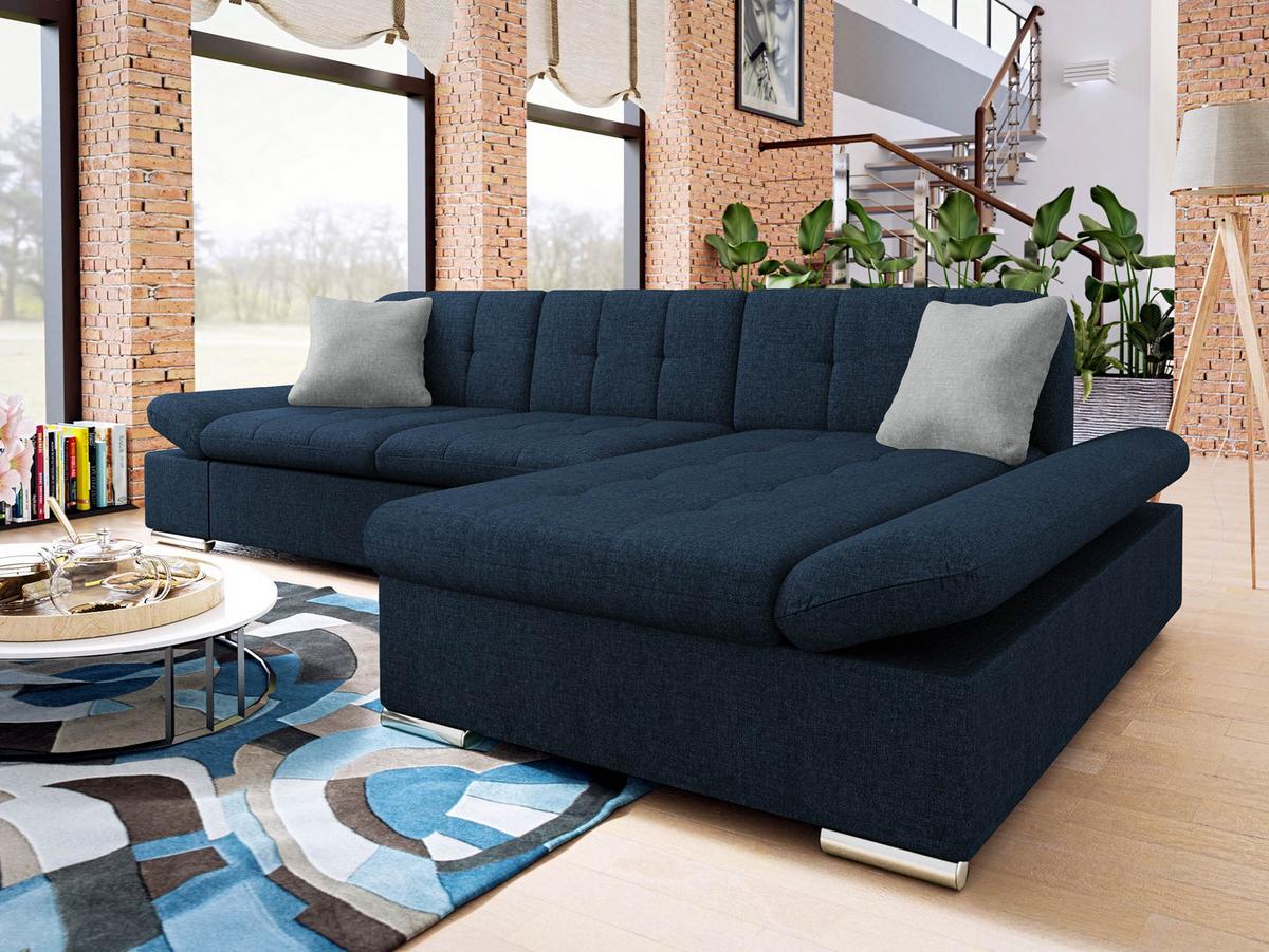 ECKSOFA Malwi Premiumi, Seite: Rechts - Hellgrau/Dunkelblau, Holz/Textil (278/161cm) - MIRJAN24