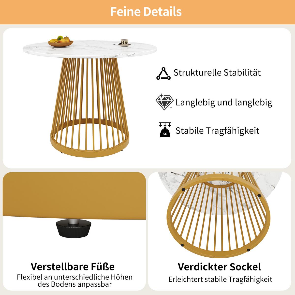 ESSTISCH runder marmor-optik & gold Ø 80 cm für 4 personen - Goldfarben, Holzwerkstoff (80/80/76cm) - Urban Meuble