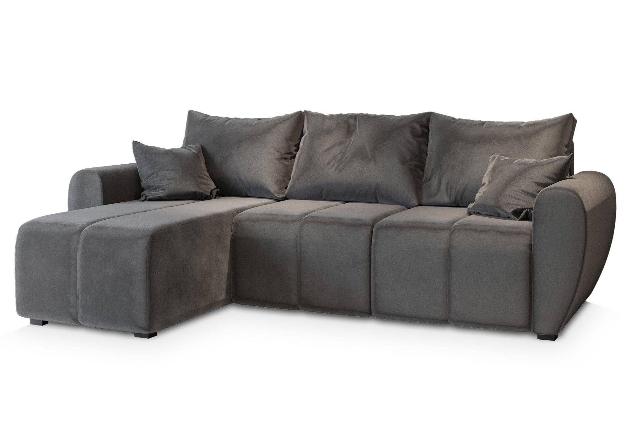 ECKSOFA MADISON Grau Plüsch-Stoff mit Schlaffunktion - Schwarz/Grau, Holz/Kunststoff (246/143cm) - MASSENO