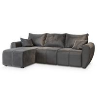 ECKSOFA MADISON Grau Plüsch-Stoff mit Schlaffunktion - Schwarz/Grau, Holz/Kunststoff (246/143cm) - MASSENO