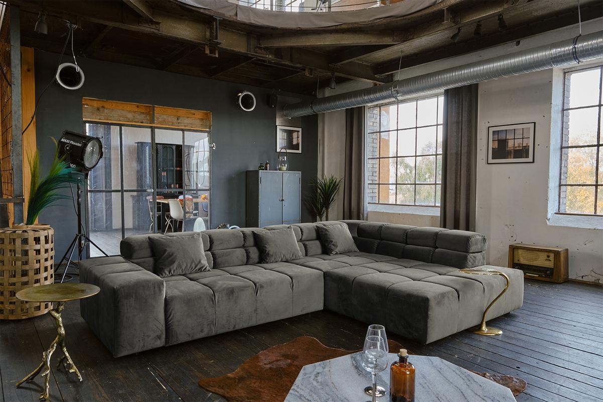 ECKSOFA MIT MOTORISCHEM SITZVORZUG NEVADA Grau Velvet Relaxfunktion - Schwarz/Grau, Textil (319/215cm) - KAWOLA