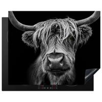 HERDABDECKPLATTE Schottischer Highlander - Hörner - Schwarz - Weiß - Kuh - Wild - Tiere Herdabdeckung Induktionsfeld 65x52 cm - Schwarz, Kunststoff (65/52/0.2cm) - MuchoWow