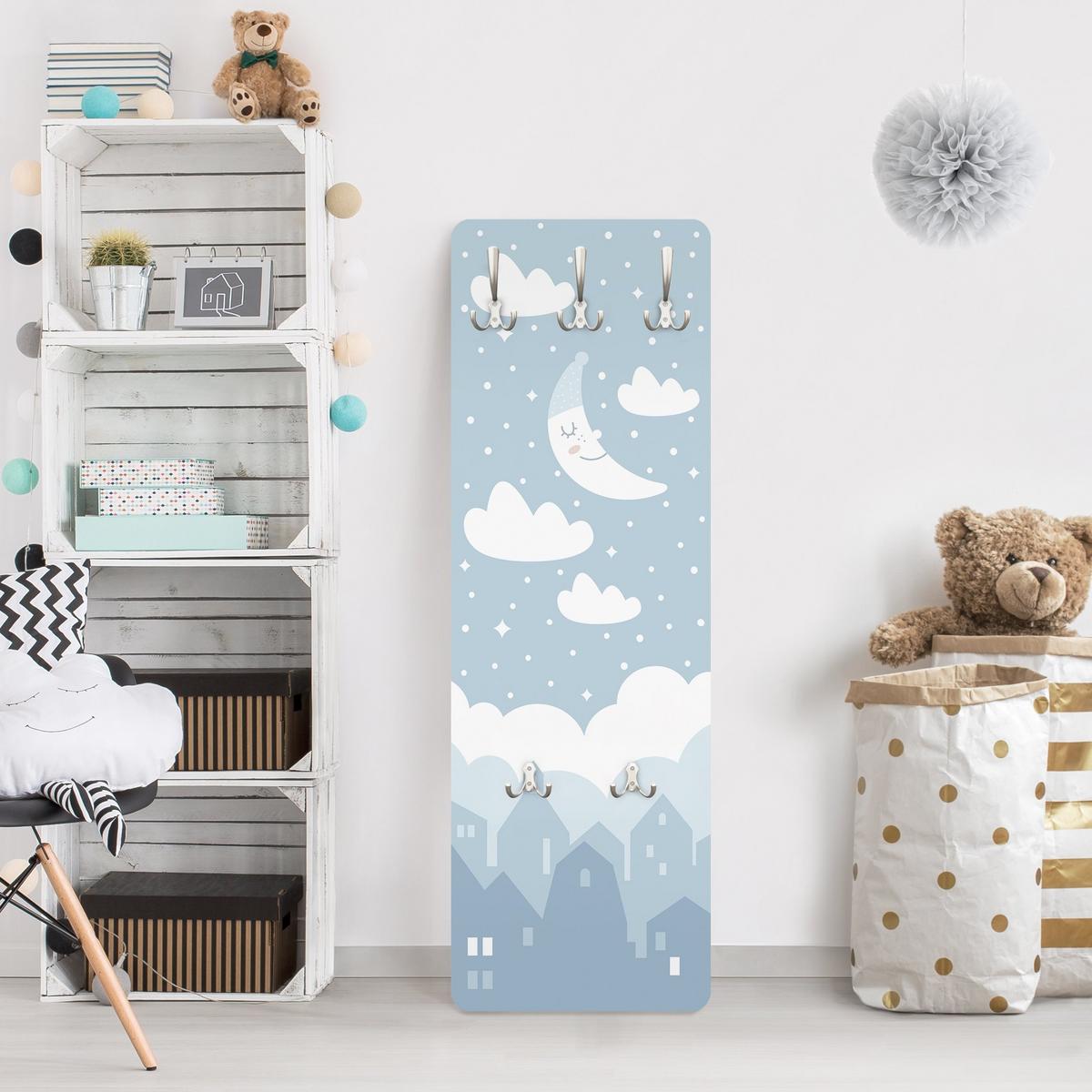 WANDGARDEROBE - Sternenhimmel mit Mond Blau 34/105 cm - Blau, Holzwerkstoff (34/105/1.6cm) - Bilderwelten