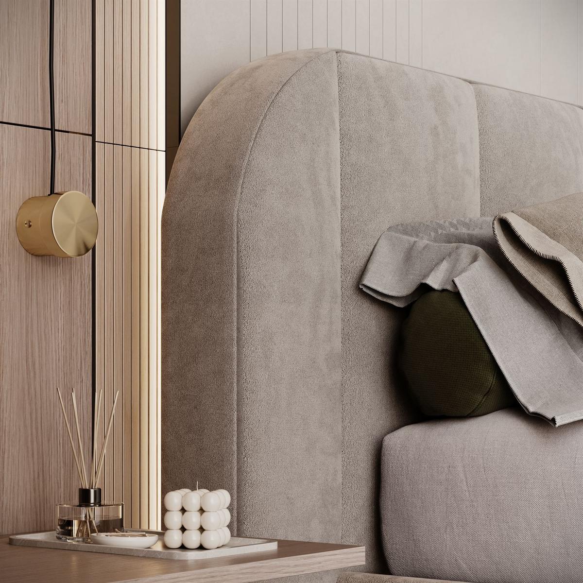 BETT AMARA 160x200 gepolstert mit Stauraum und Lattenrost, Royal Velvet 180 - Taupe, Textil (160/200cm) - Lookway