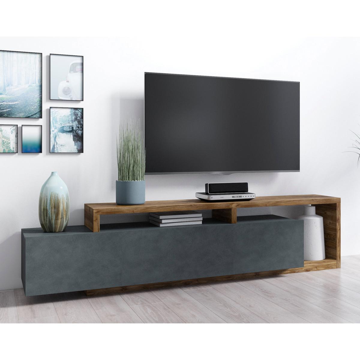 TV-MÖBEL Ilyes Grau und Holz - Grau, Holzwerkstoff (219/25/45cm) - Petits-meubles