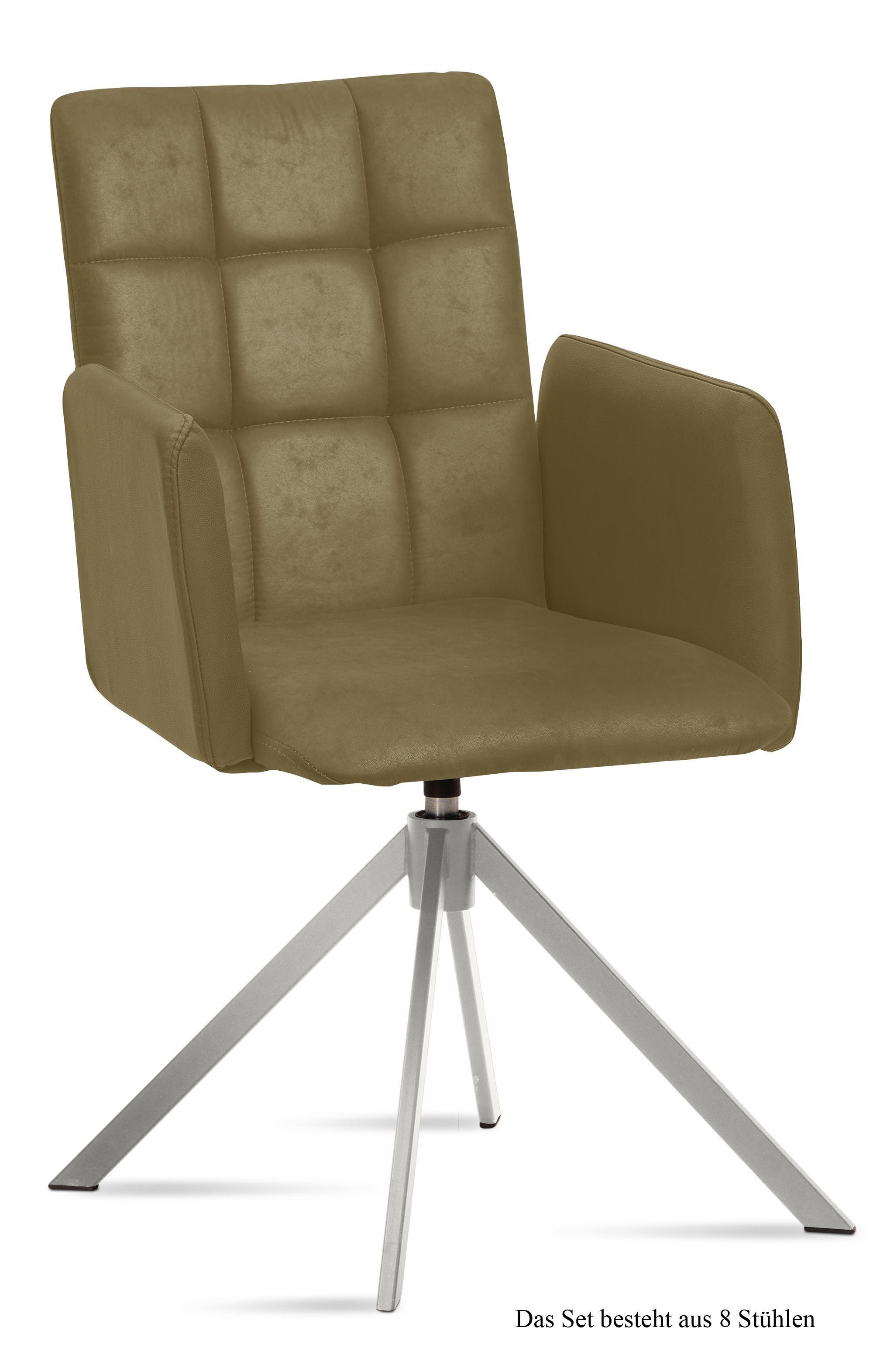 ARMLEHNSTUHL drehbar (8er-Set) Drusie 52x91x60 Edelstahl/Olivgrün - Edelstahlfarben/Olivgrün, Kunststoff (60/91/52cm) - 58aufmkessel