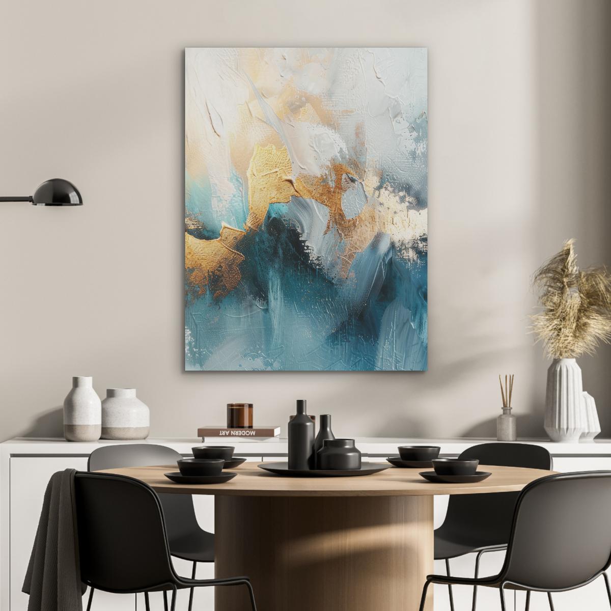 AKUSTIKBILD Abstrakt - Kunst - Gold - Blau Wandbilder 60x80 cm - Petrol, Kunststoff (60/80/0.9cm) - MuchoWow