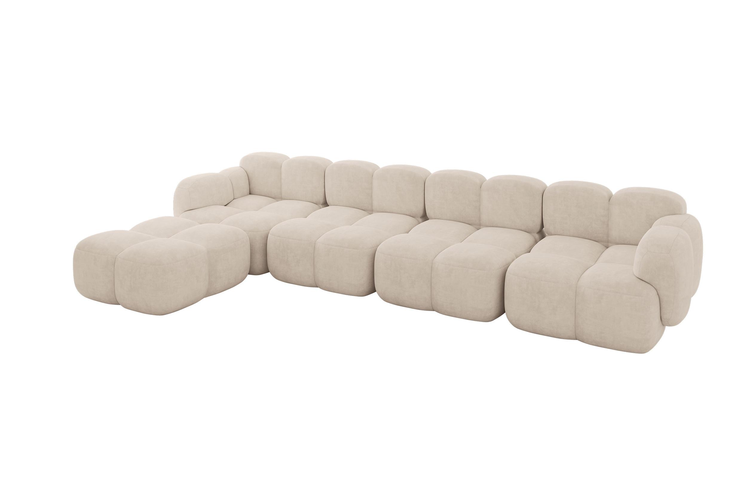 ECKSOFA modulares Sofa Links Miko-L3 390x205x75 Beige Velours - Ecru/Schwarz, Holzwerkstoff/Kunststoff (390/205cm) - ALTDECOR