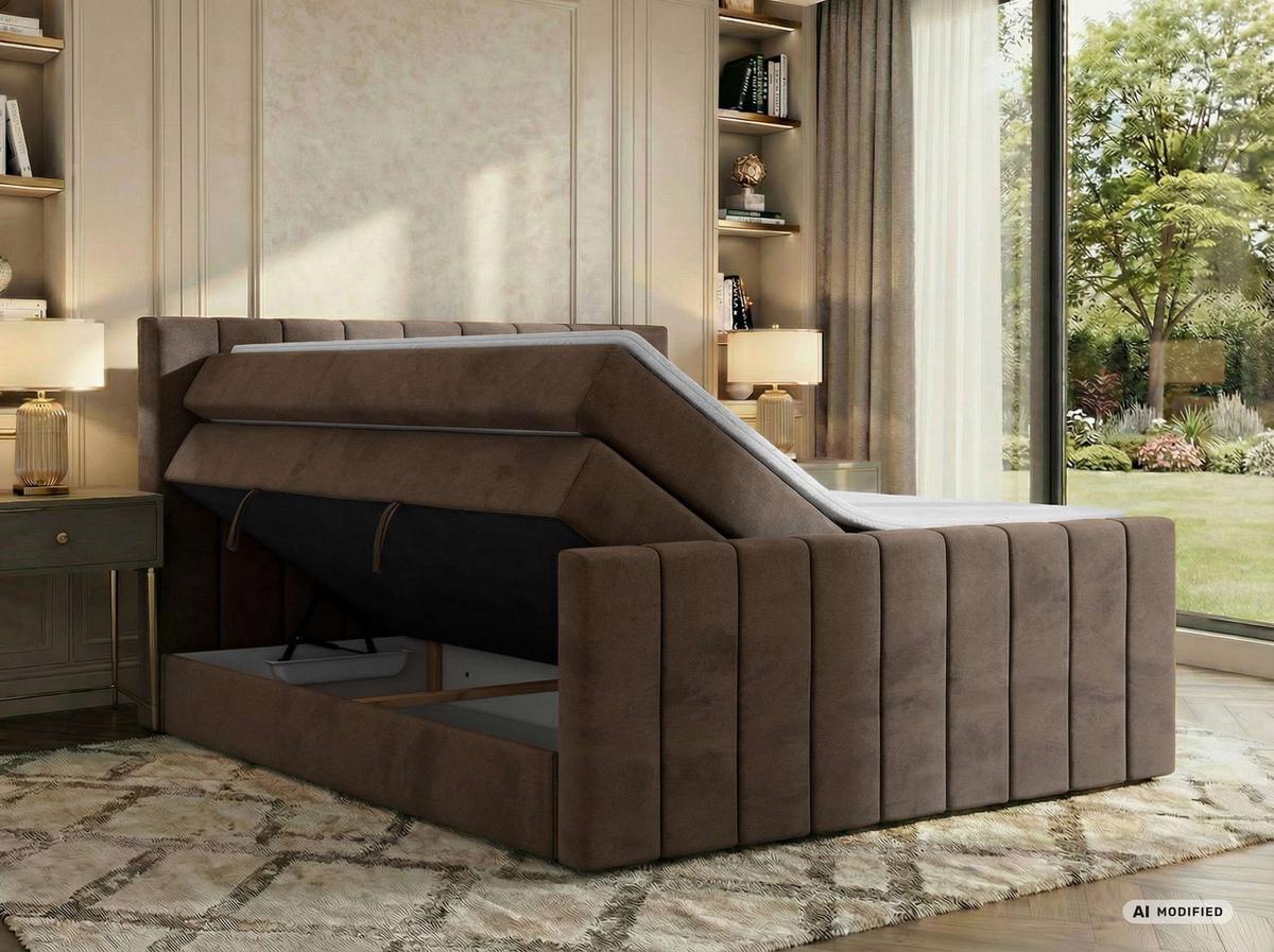 BOXSPRINGBETT ALVER KING DUO 180/200 - Braun Velvet - Topper T25 - H3 - Schwarz/Braun, Kunststoff/Textil (180/200cm) - MKS