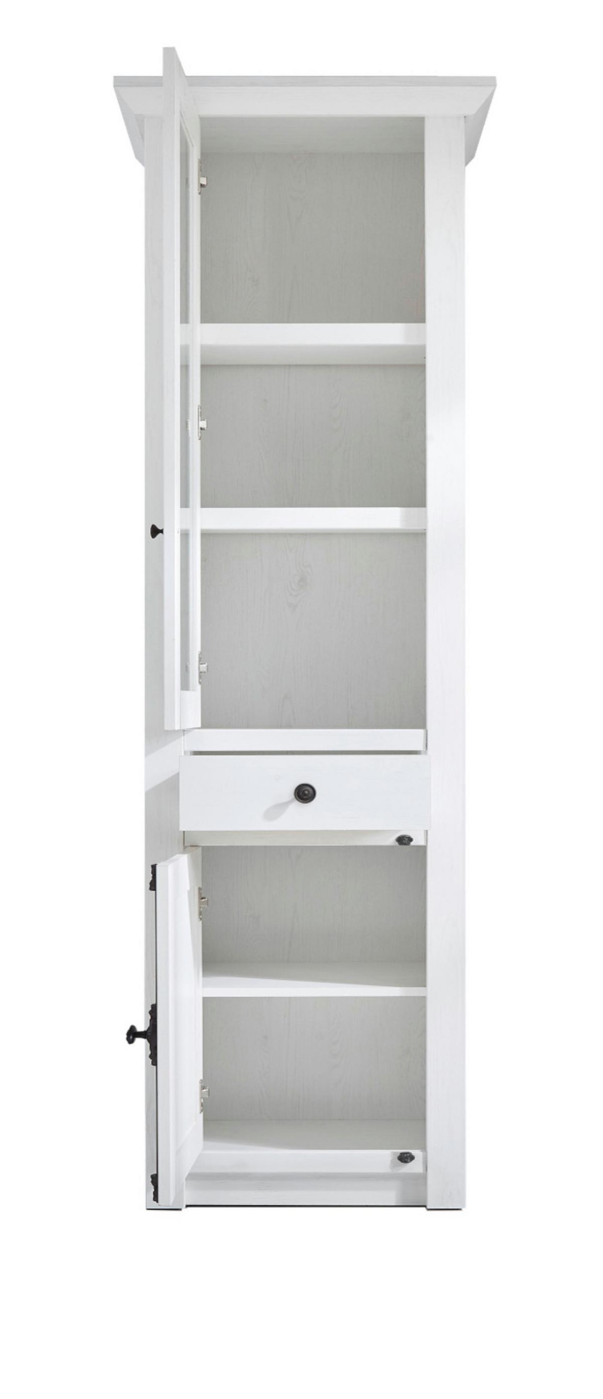 VITRINE Pinie weiß 63 cm, Vitrinenschrank im Landhaus-Stil - Schwarz/Weiß, Glas/Holzwerkstoff (63/207/45cm) - Furn.Design