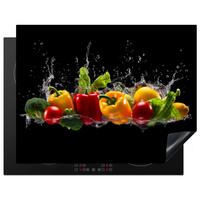 HERDABDECKPLATTE Paprika - Wasser - Gemüse - Schwarz Induktionsmatte 77x59 cm - Multicolor, Kunststoff (77/59/0.2cm) - MuchoWow