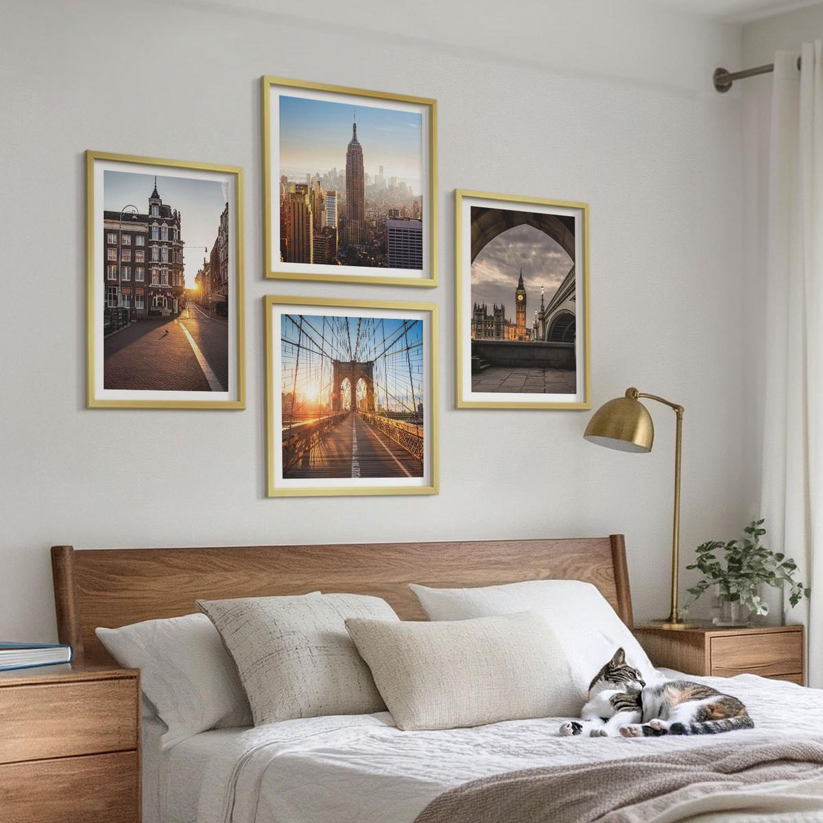 BILDER SET 4er Set - 50x50 cm & 40x60 cm Goldrahmen - London-Ansichtsgemälde-Set - Goldfarben, Kunststoff (50/50cm) - TULUP