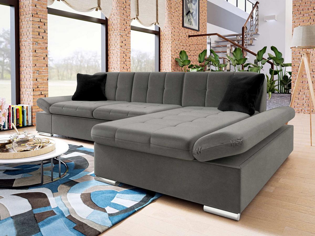 ECKSOFA Malwi, Seite: Rechts - Alufarben/Schwarz, Holz/Textil (278/161cm) - MIRJAN24