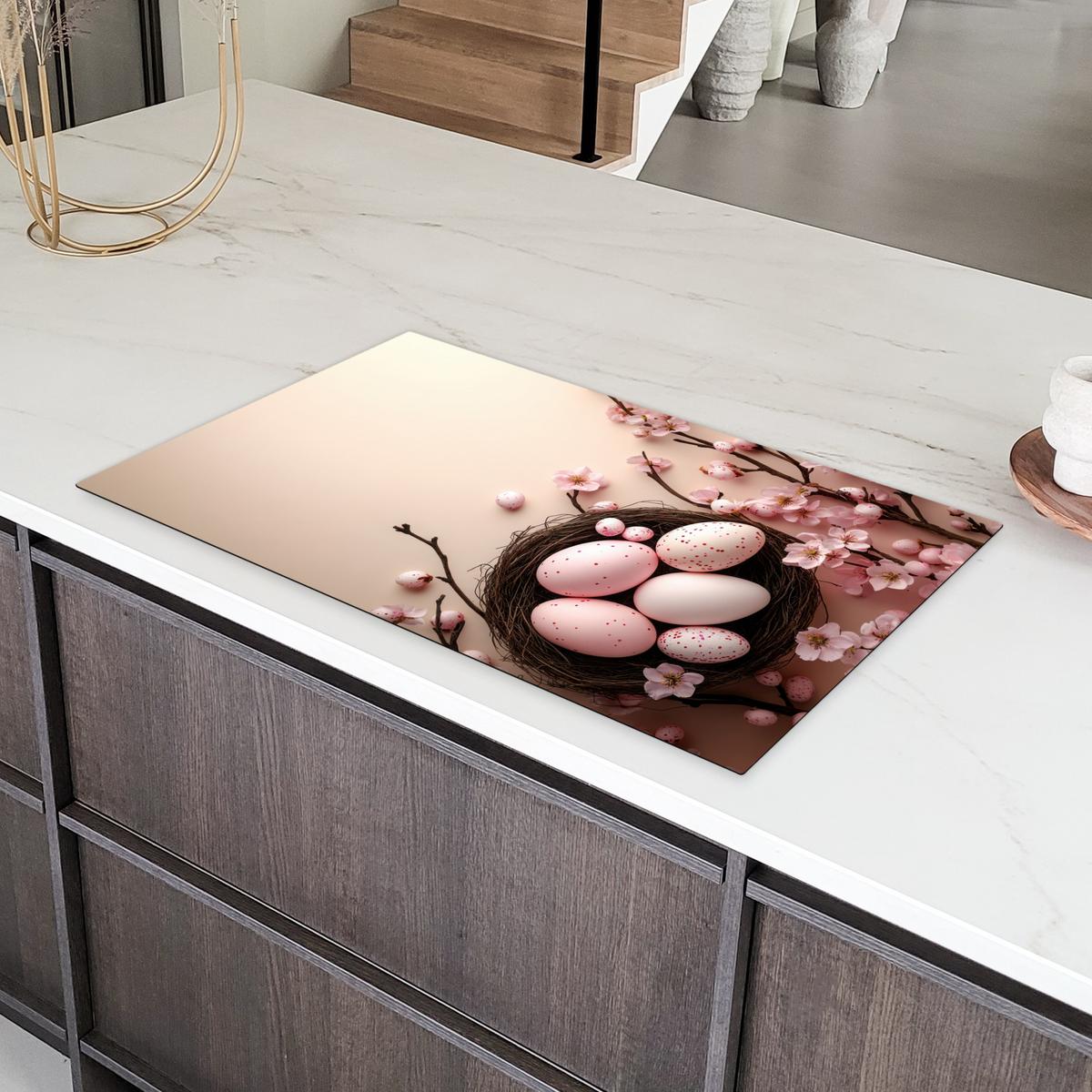 HERDABDECKPLATTE Rosa - Blüten - Eier Induktionsschutz 91.6x52.7 cm - Hellrosa, Kunststoff (91.6/52.7/0.2cm) - MuchoWow