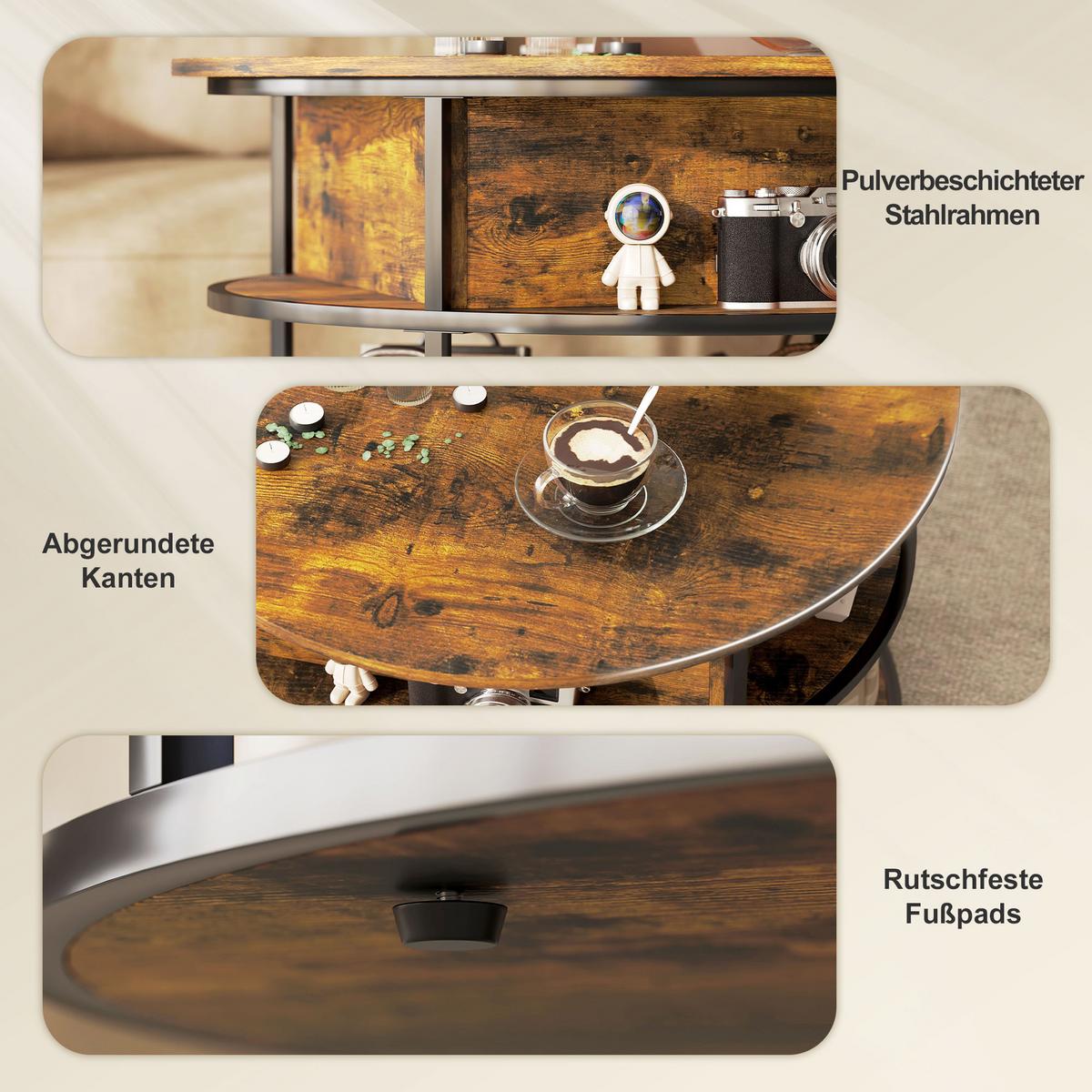 COUCHTISCH höhenverstellbar Wohnzimmertisch mit Ablagefläche, Braun - Braun, Metall (80/80/61.5cm) - HOMCOM