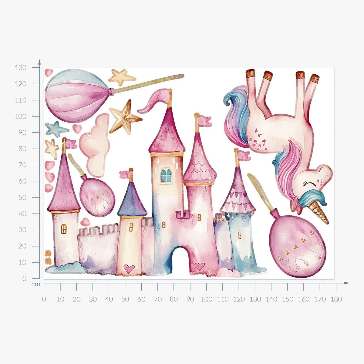 WANDAUFKLEBER 130x178cm - Einhornschloss - Multicolor, Kunststoff (130/178/0.1cm) - Wallfluent