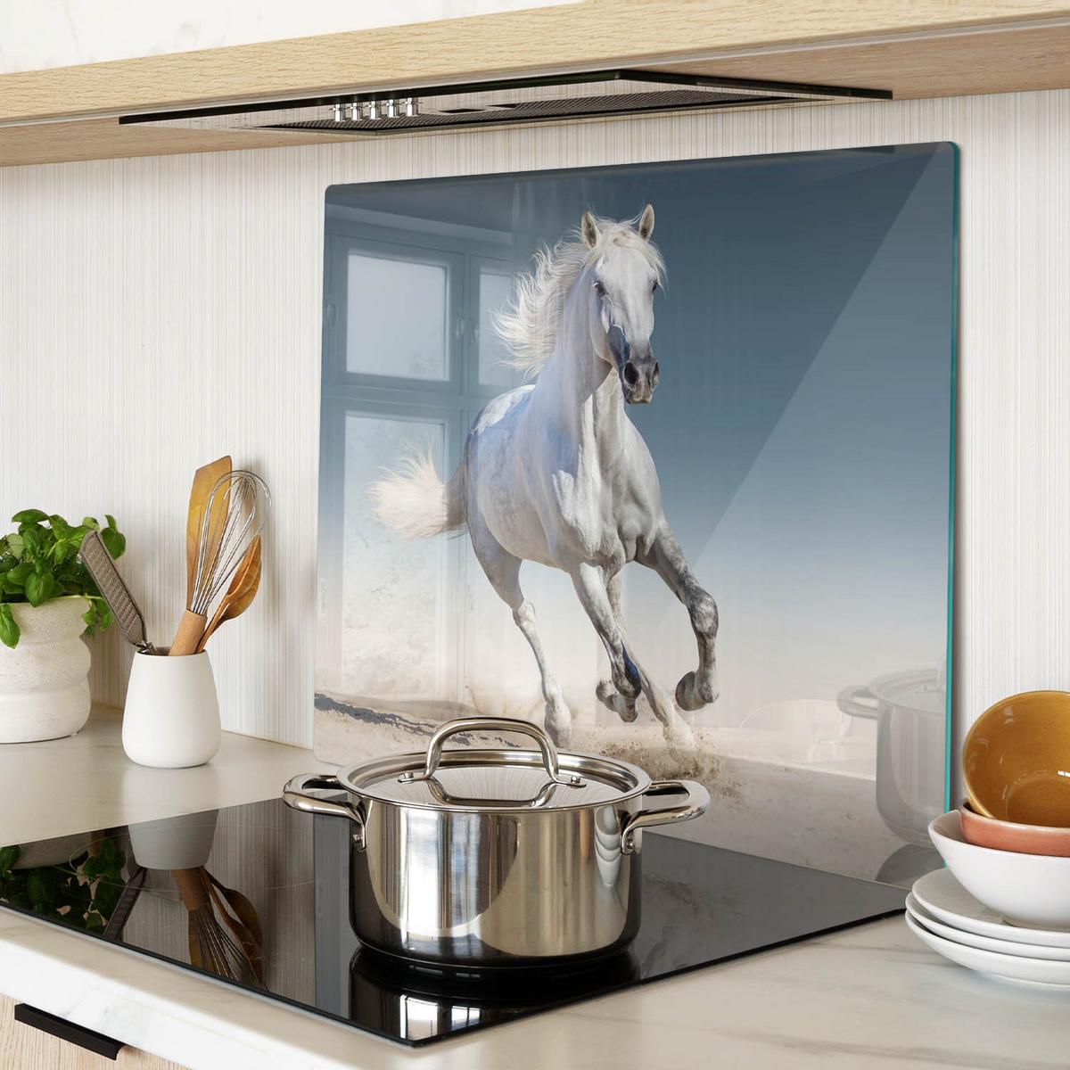 GLASPLATTE 60x52 cm Ein graues Pferd im Galopp - Grau, Glas (60/0.4/52cm) - TULUP