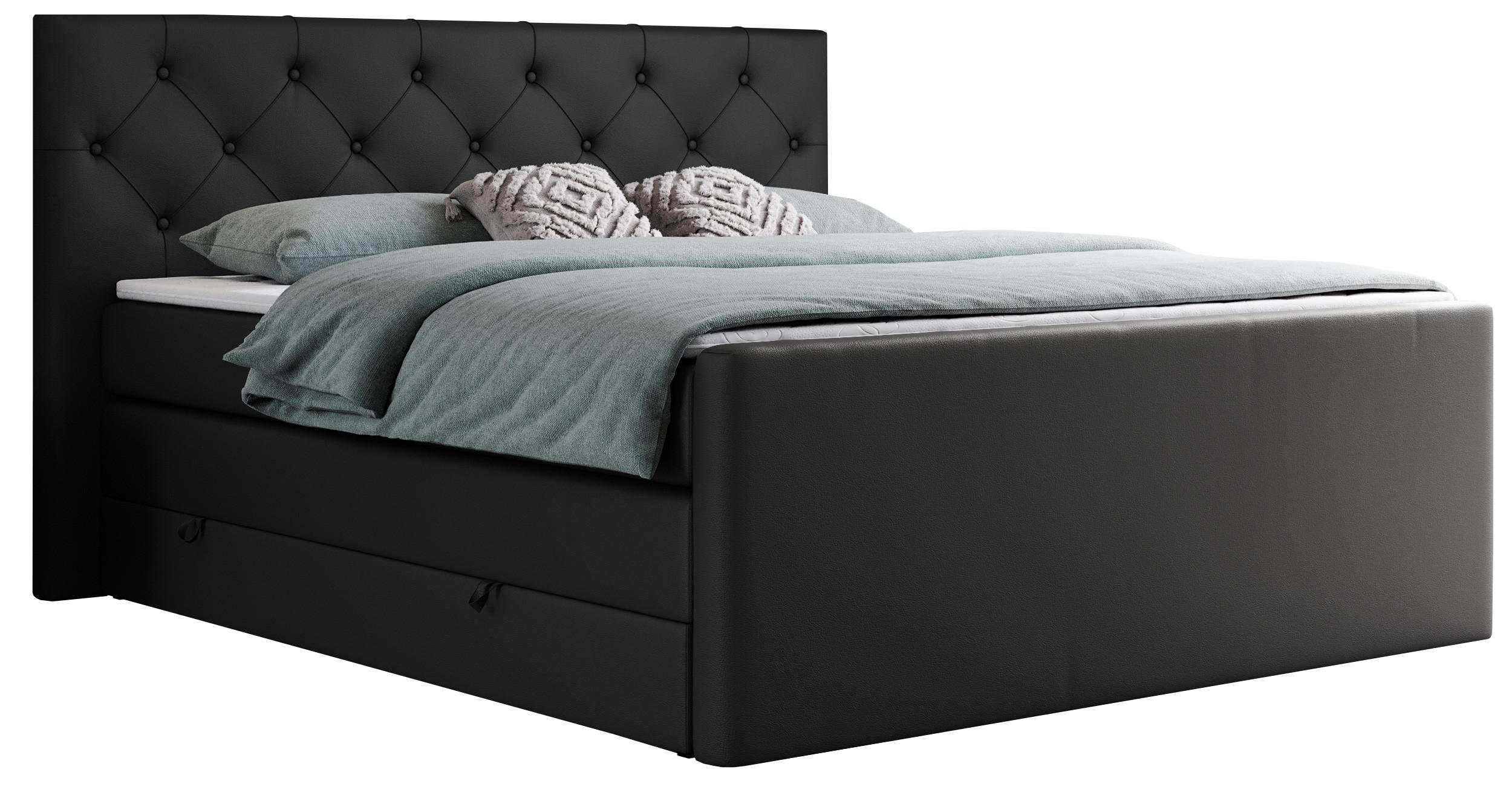 BOXSPRINGBETT KING VELEN 200/200 Schwarz Kunstleder - H4 - Schwarz, Holz/Textil (200/200cm) - MKS