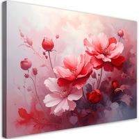 LEINWANDBILDER, Rosa Blumen in einer leichten Aquarellkomposition - Rot, Textil (30/20cm) - Feeby
