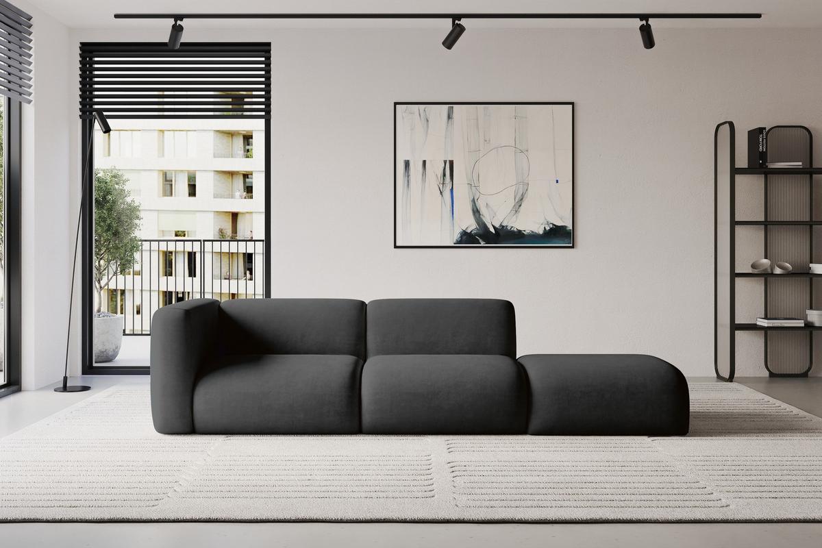 SOFA Ottomane Links MIRA-S3 296x89x70 Schwarz Velours - Anthrazit/Schwarz, Holzwerkstoff/Kunststoff (296/70/89cm) - ALTDECOR