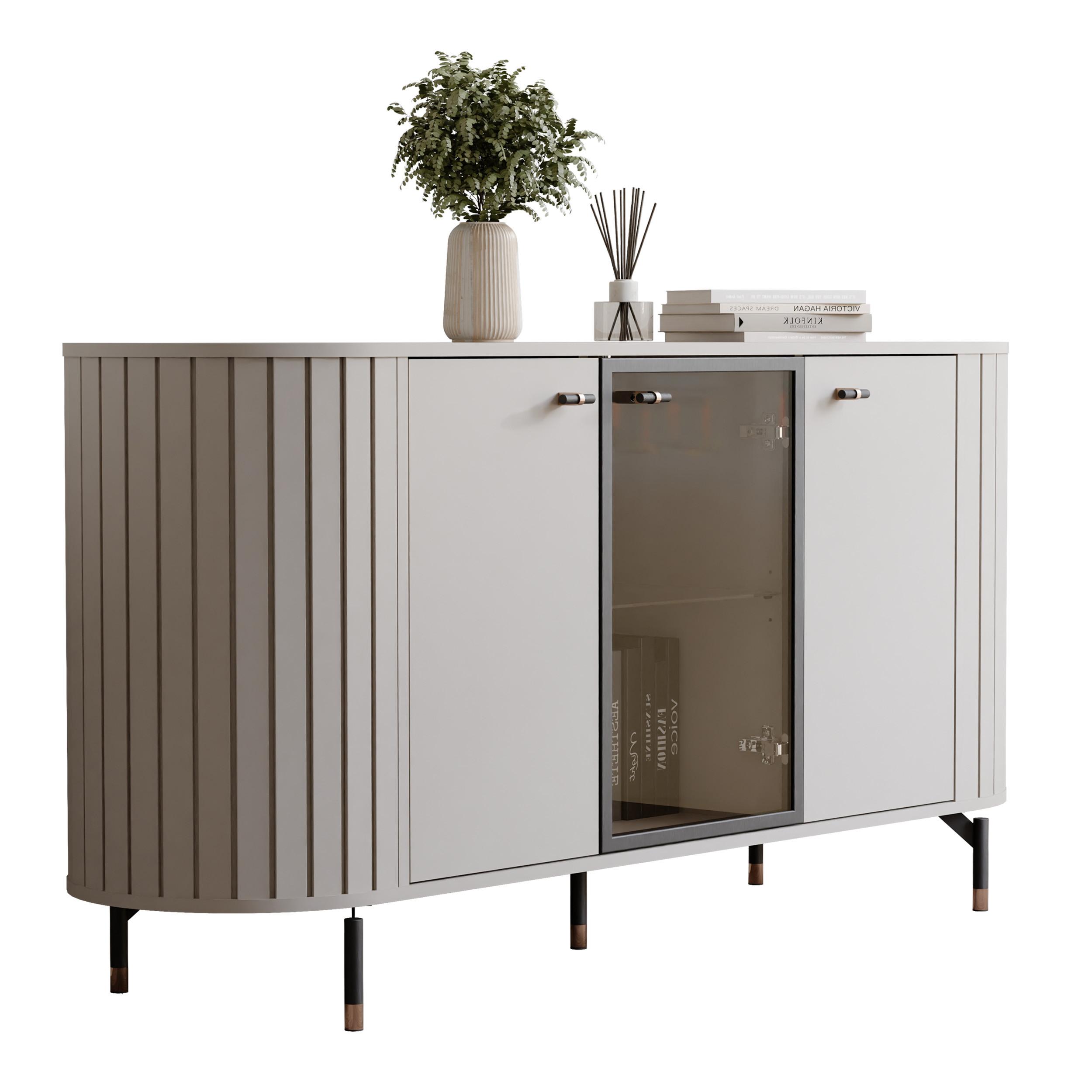 KOMMODE geriffelt, dreitürig, Kaschmir - Kaschmir, Holzwerkstoff (150/81/40cm) - Idohome