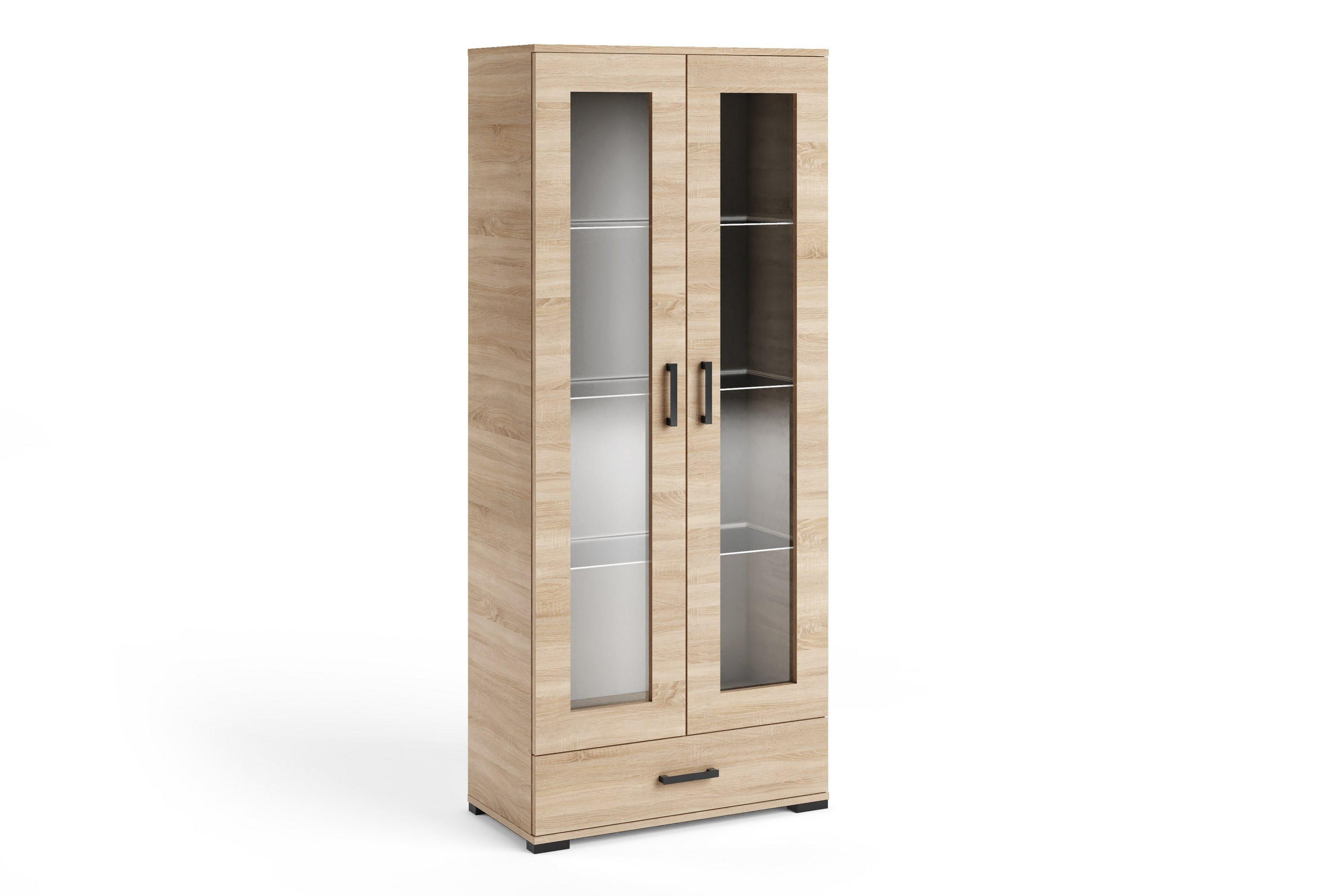 VITRINENSCHRANK ALBANO 186 x 80 cm Sonoma Eiche - Sonoma Eiche, Holzwerkstoff (80/186/40cm) - MASSENO