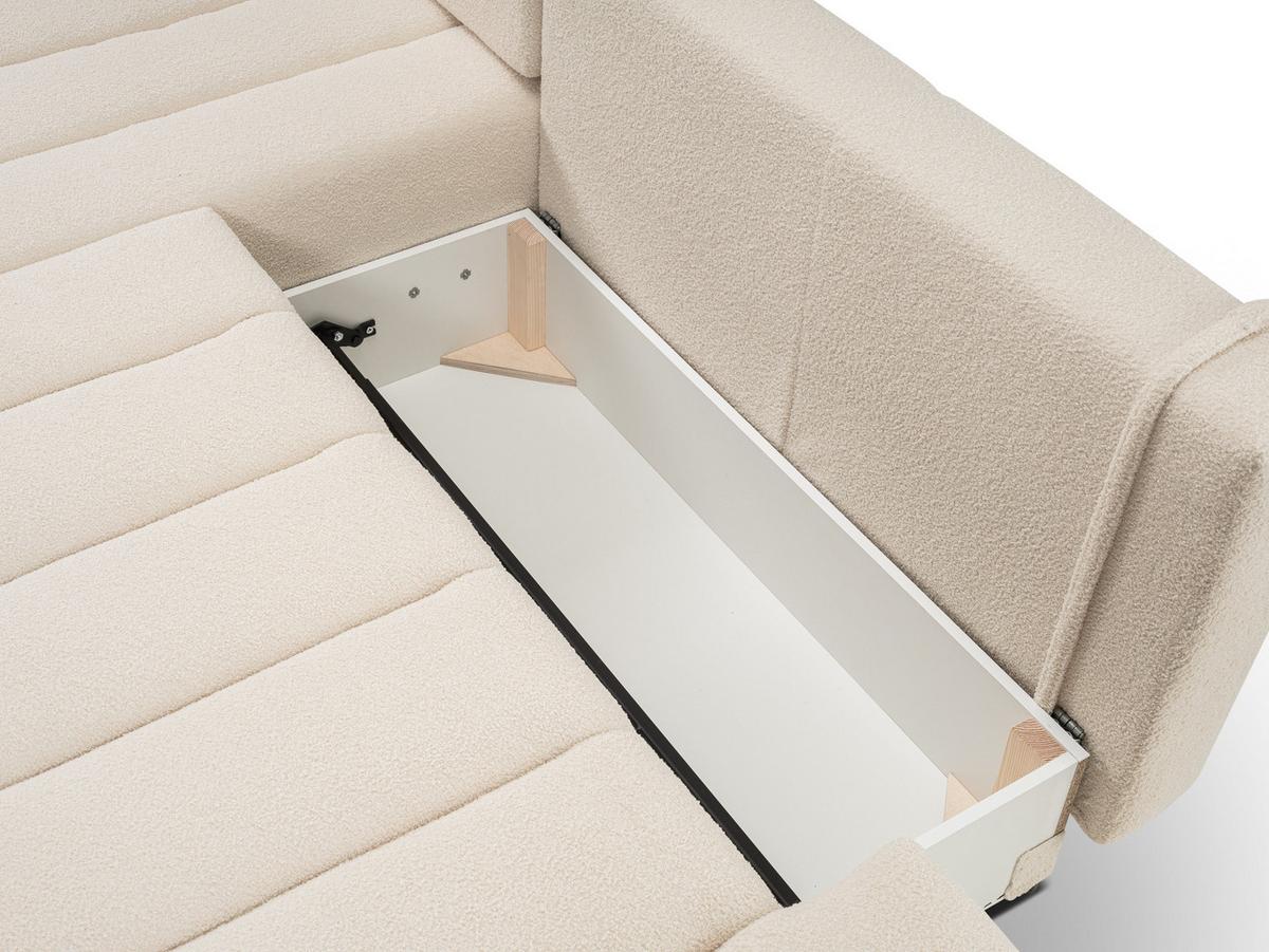 ECKSOFA GIOIA L-S Creme Boucle-Stoff mit Schlaffunktion - Creme, Holz (276/176cm) - MASSENO