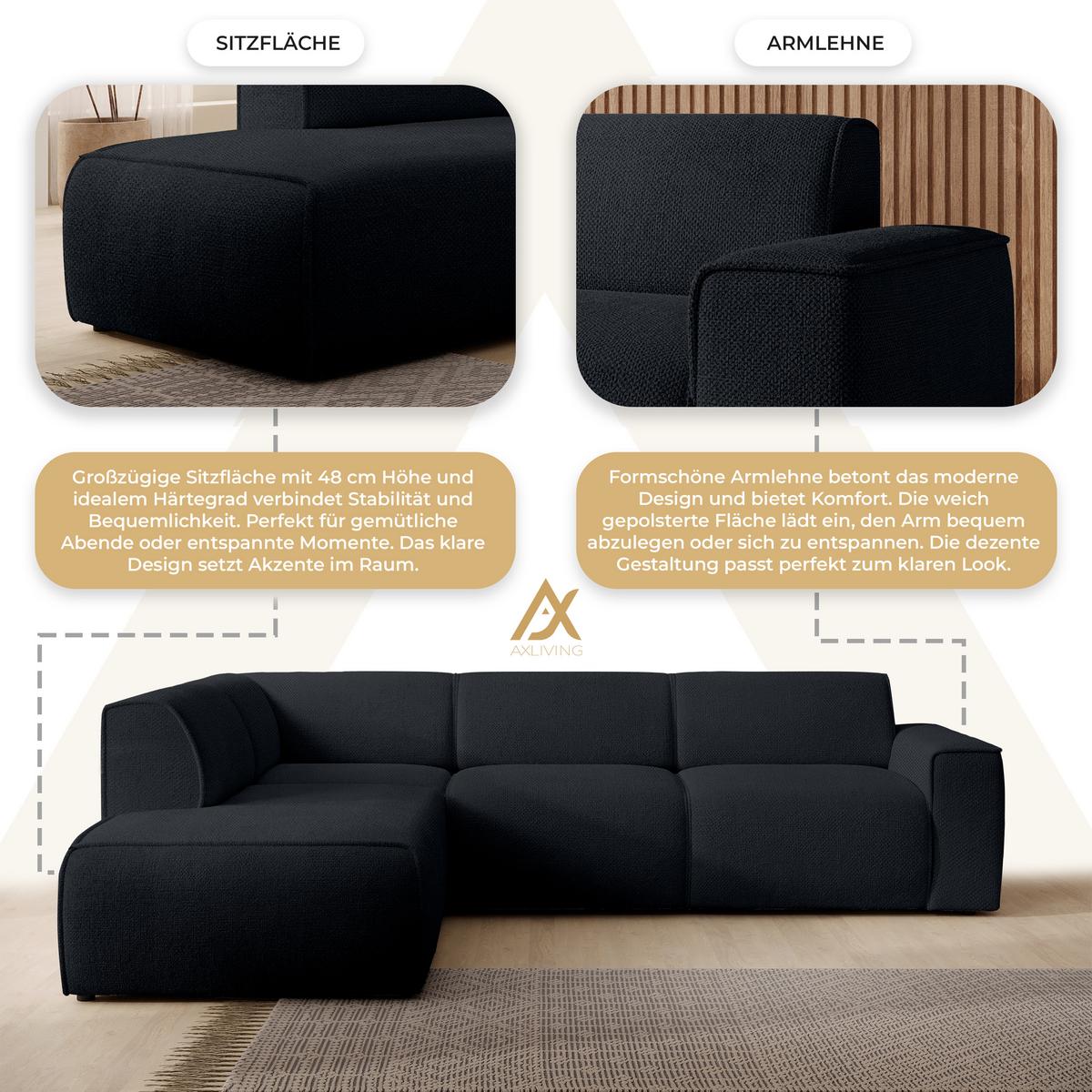 ECKSOFA L Form Didim Dunkelgrau 292/220/78 cm – großes Sofa stilvoll & bequem L - Schwarz, Kunststoff/Textil (220/292cm) - AX Living