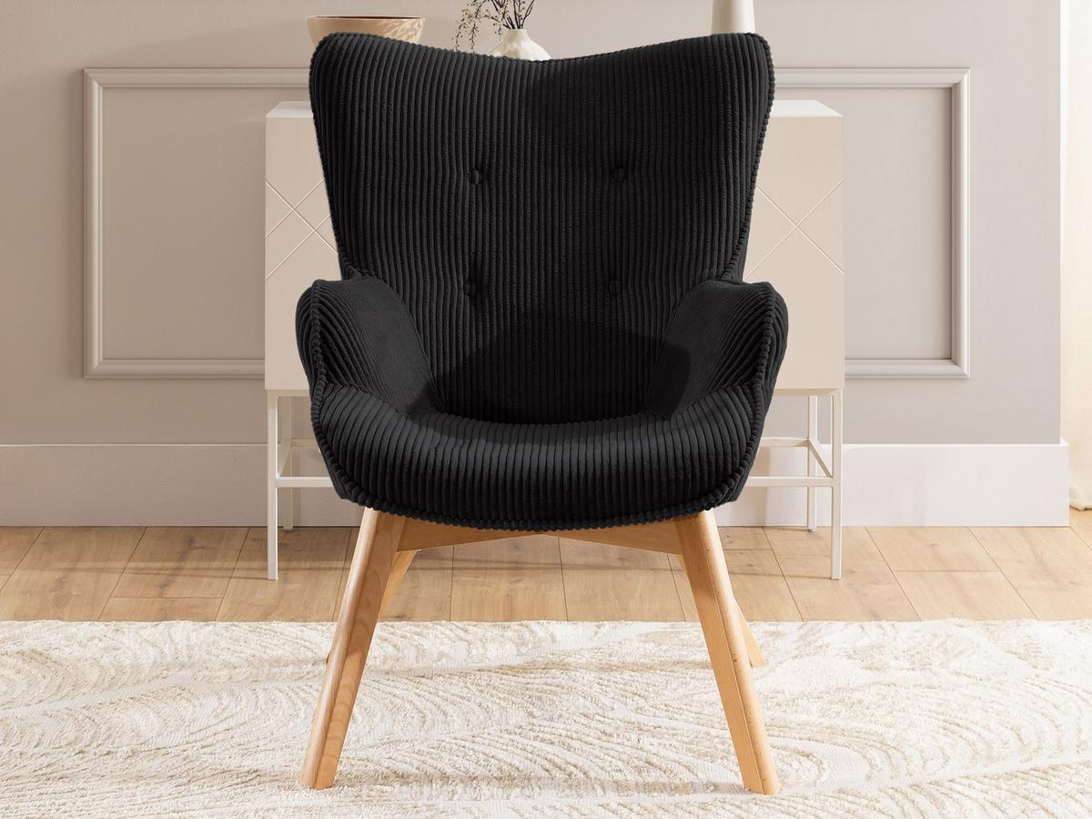 LOUNGESESSEL Lenari Schwarz Cordstoff mit Füßen in Natur - Schwarz/Naturfarben, Holz/Textil (71/96/86cm) - S-Style Möbel