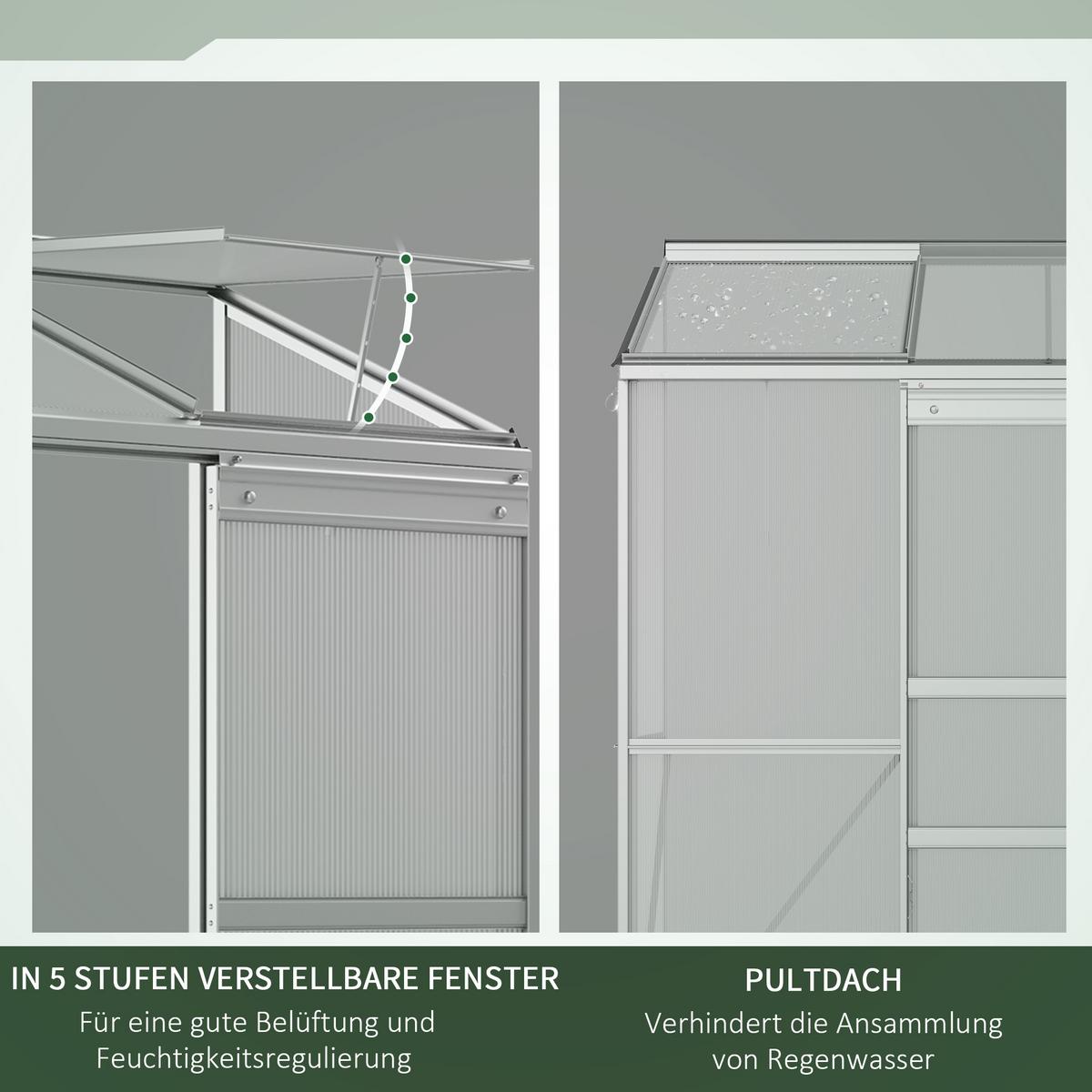 FOLIENGEWÄCHSHAUS, Silber, Aluminium, Polycarbonat - Hellgrau, Metall (68/196/192cm) - Outsunny