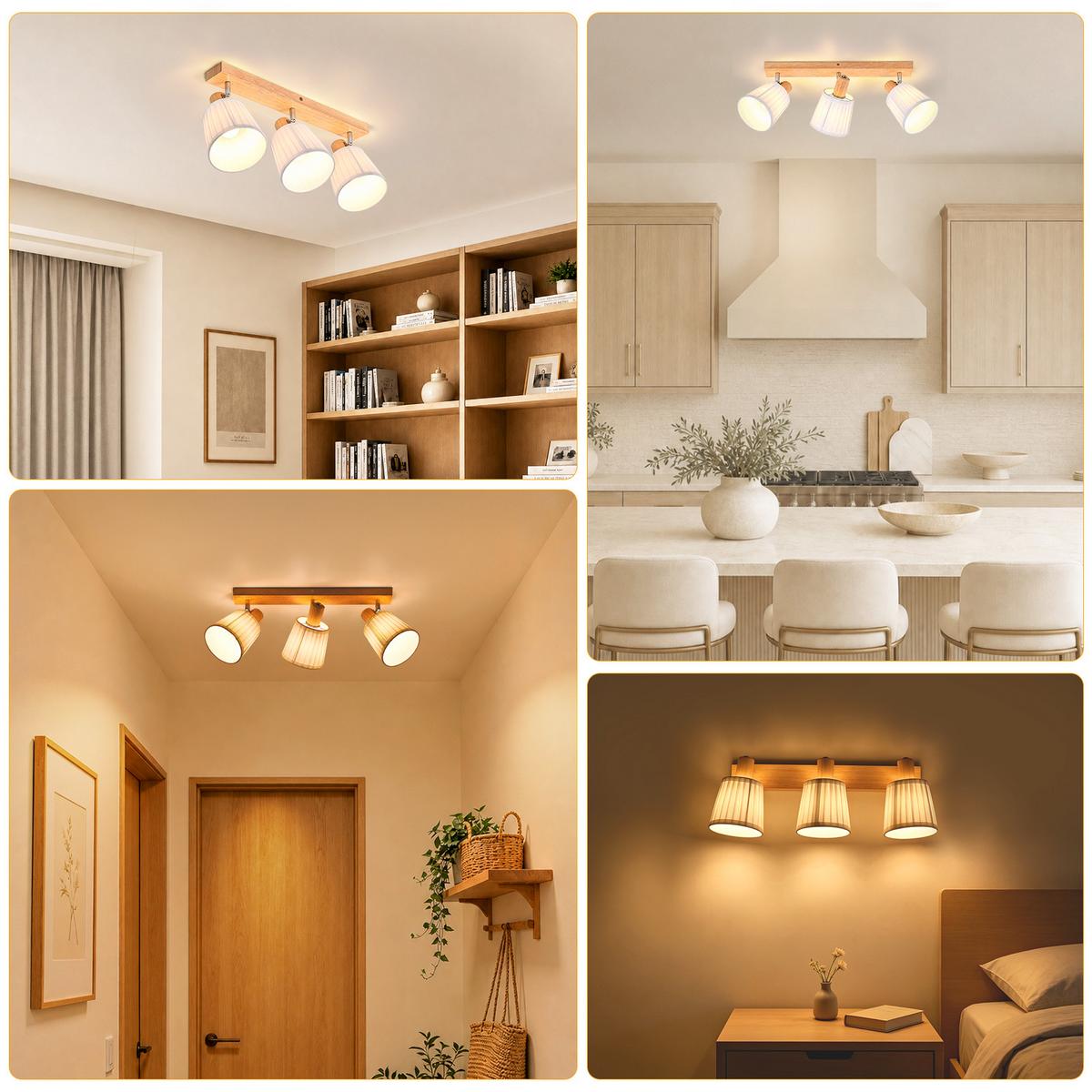 DECKENSTRAHLER Wylveth 42/13/19 cm - Weiß/Braun, Holz/Textil (42/13/19cm) - ZMH