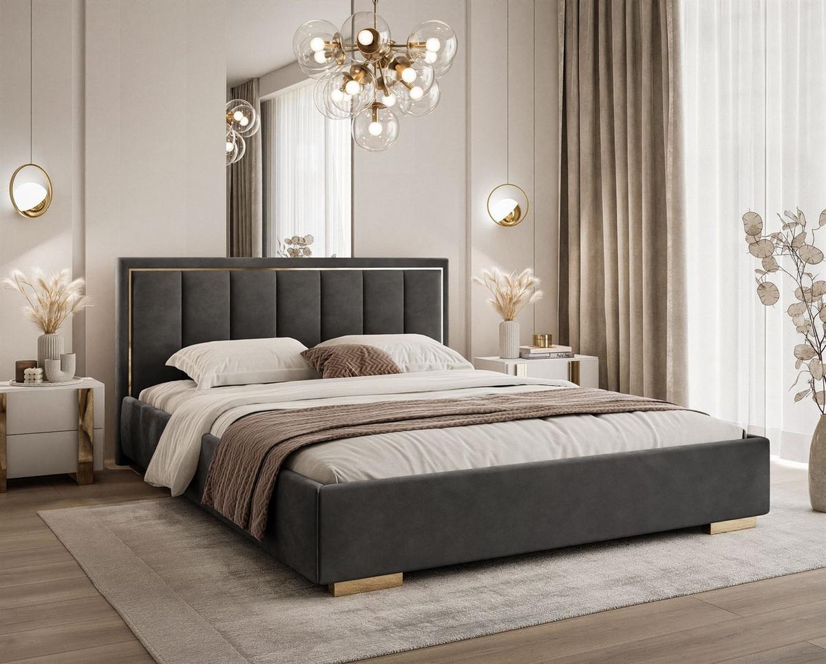 POLSTERBETT AURELIA 180x200 mit Stauraum für Bettwäsche und Rahmen Jasmine 96 - Hellgrau, Textil - Lookway
