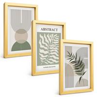 BILDER SET 3er Set - 20x30 cm Goldrahmen - Botanische Boho-Abstraktionen - Goldfarben, Kunststoff (20/30cm) - TULUP