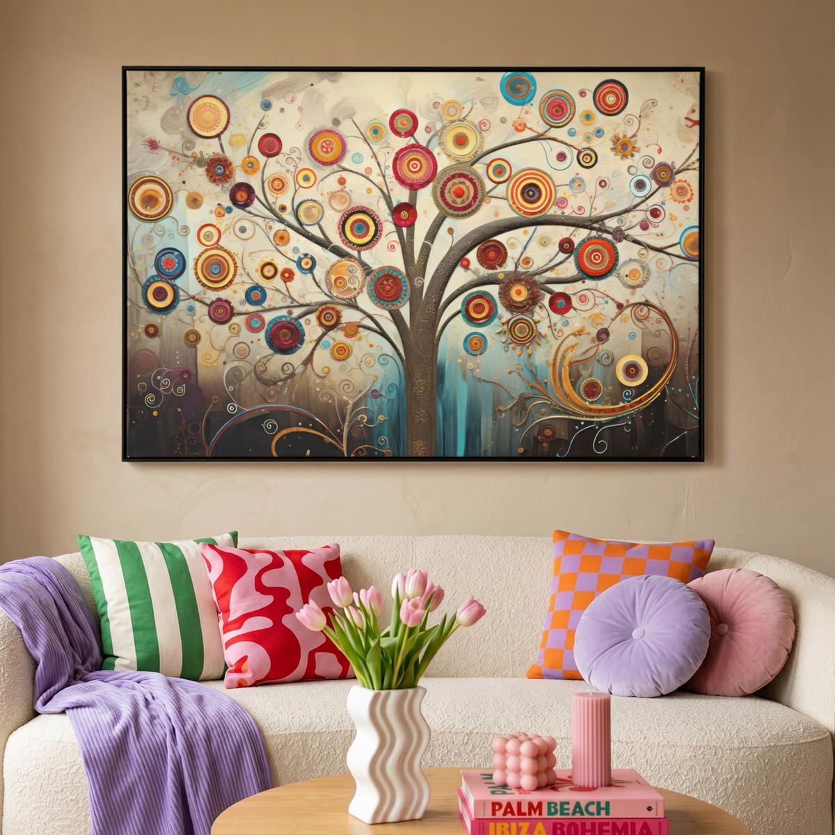 LEINWAND Bilder mit Rahmen - Baum - Baum des Lebens - Farbe - 140x90 - Braun, Textil (140/90cm) - MuchoWow