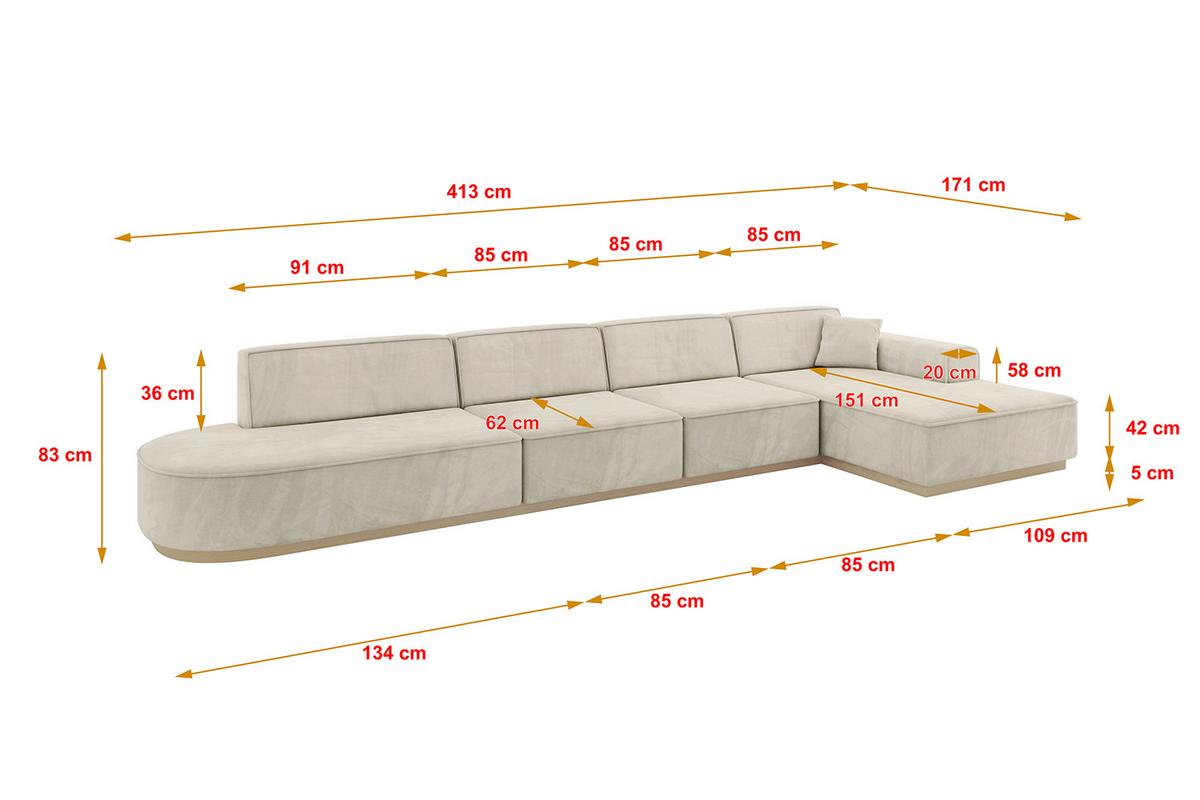 ECKSOFA Ottomane Rechts IREA-L3 - 413x171x83 cm Dunkelgrau - Ecru, Holzwerkstoff/Textil (171/413cm) - ALTDECOR