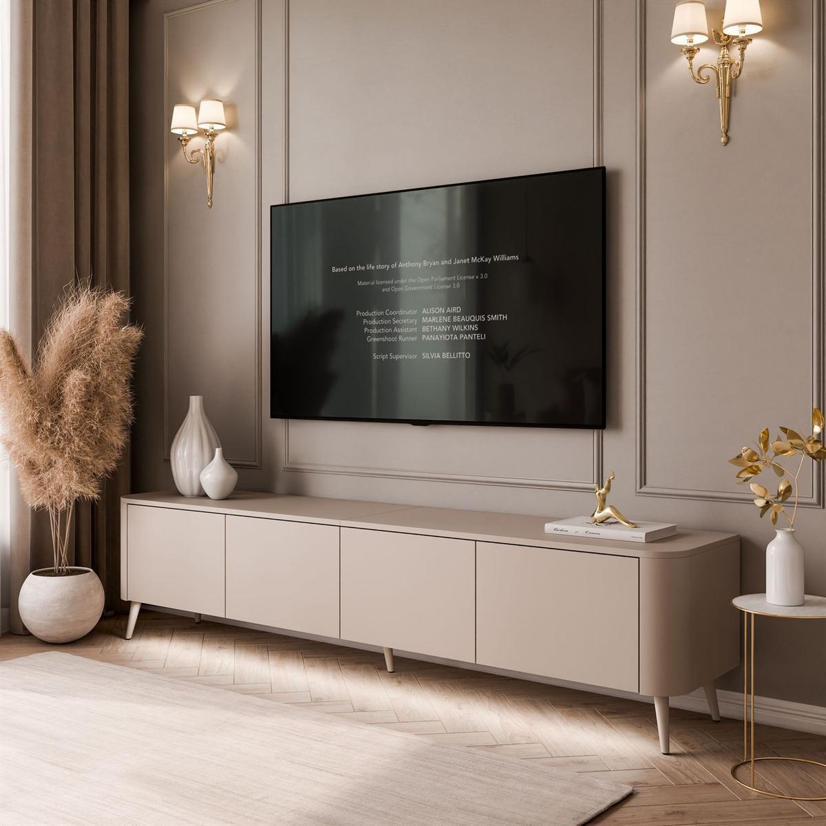 TV-SCHRANK CELESTE PUSH OPEN mit Beleuchtung auf Schräge Kaschmir Füßen - Kaschmir, Holzwerkstoff (200/46.5/40cm) - Lookway