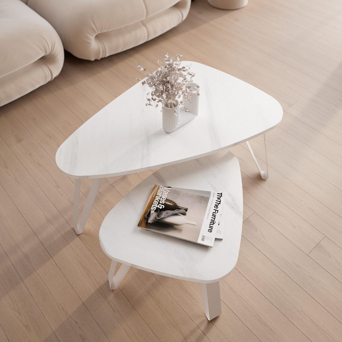 SATZTISCH NOA Stahlgestell, Freiform, Kaschmir / Bianco Marmor - Kaschmir/Perlmutt, Holzwerkstoff/Metall (94/60/42cm) - Idohome