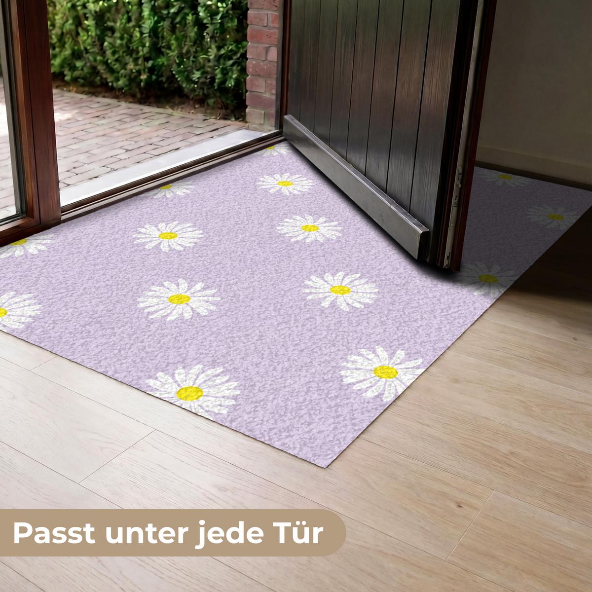 FUSSMATTE Gänseblümchen - Pastell - Weiß - Lila - Blumen Sauberlaufmatte 120x80 cm - Flieder, Kunststoff (120/0.4cm) - MuchoWow