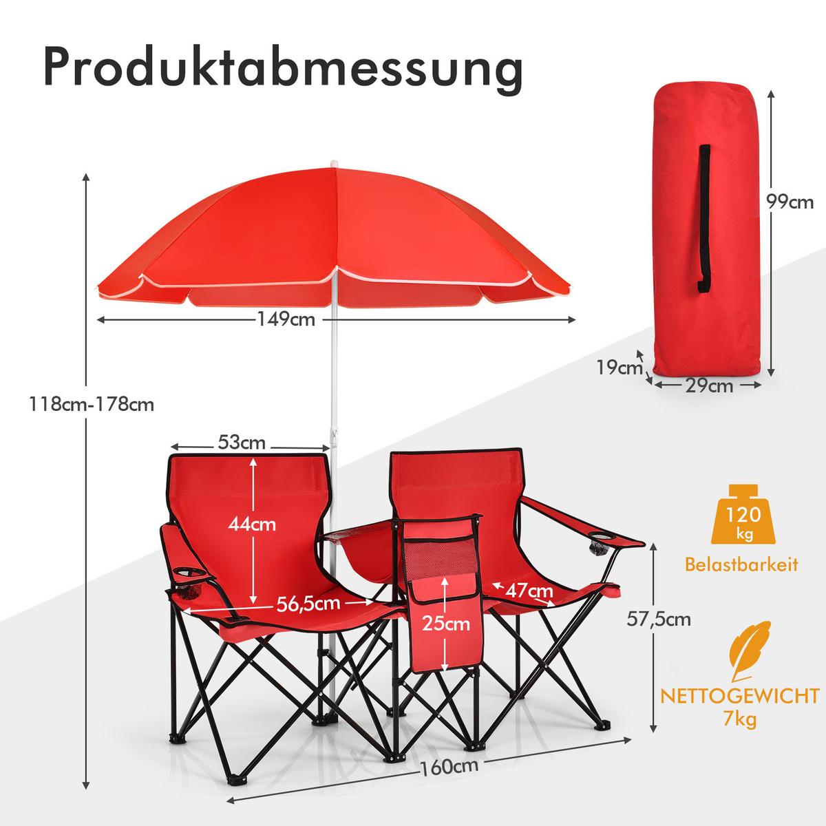 CAMPINGSTUHL-SET Rot - Rot, Textil (161/85/55cm) - COSTWAY