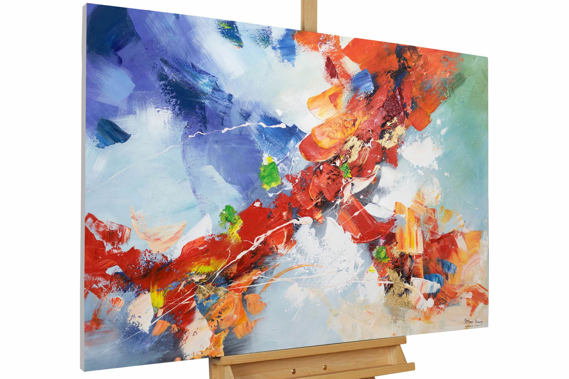 ACRYLBILD HANDGEMALT 120/80 cm - Blau/Rot, Holz/Textil (120/80cm) - KUNSTLOFT