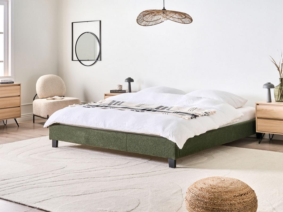 BETT 180/200 cm Dunkelgrün Roanne - Dunkelgrün/Braun, Textil (180/200cm) - Beliani