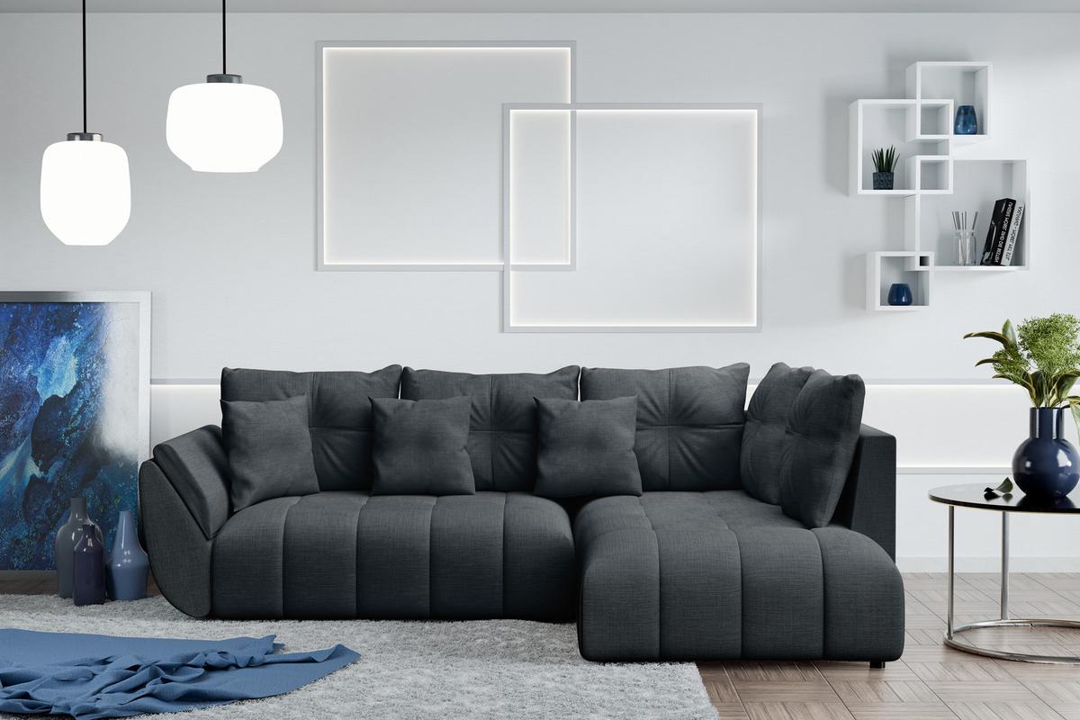 ECKSOFA L Form Kayseri Grau 268/192/96 cm – mit Bettkasten - Schwarz/Grau, Kunststoff/Textil (268/192cm) - AX Living