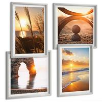 BILDER SET 4er Set - 50x50 cm & 40x60 cm Silberner Rahmen - Ruhige Landschaften am Strand der Sonne - Silberfarben, Kunststoff (50/50cm) - TULUP