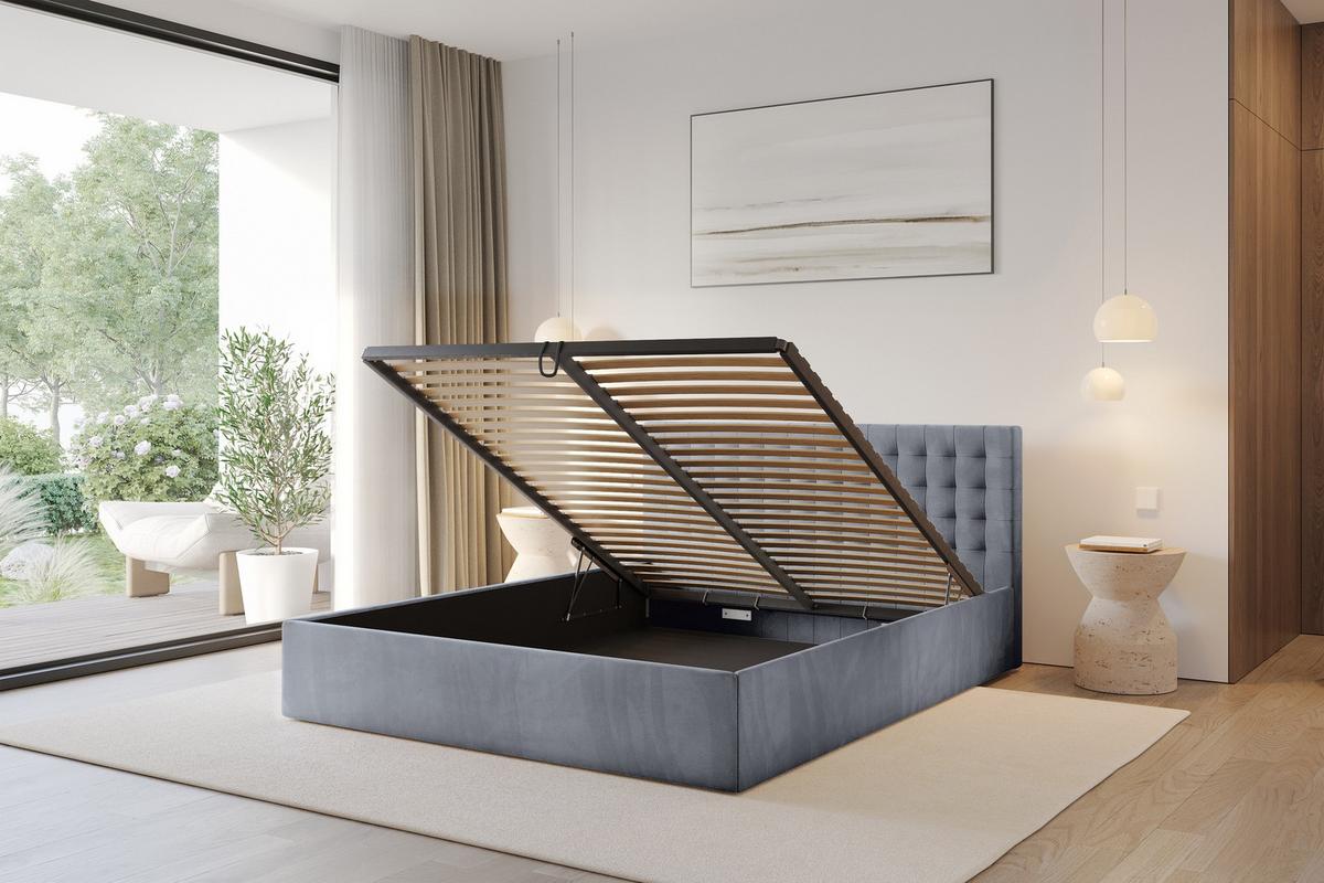 POLSTERBETT mit Bettkasten und Lattenrost, Bett mit Matratze H3/H4 - PARI 160x200 Grau - Grau, Holzwerkstoff/Textil (160/200cm) - ALTDECOR
