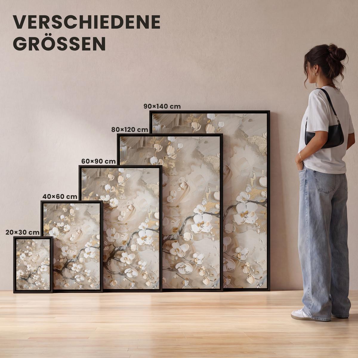 LEINWAND Bilder mit Rahmen - Blumen - Weiß - Gold - Beige - Luxus - 20x30 - Greige, Textil (20/30cm) - MuchoWow