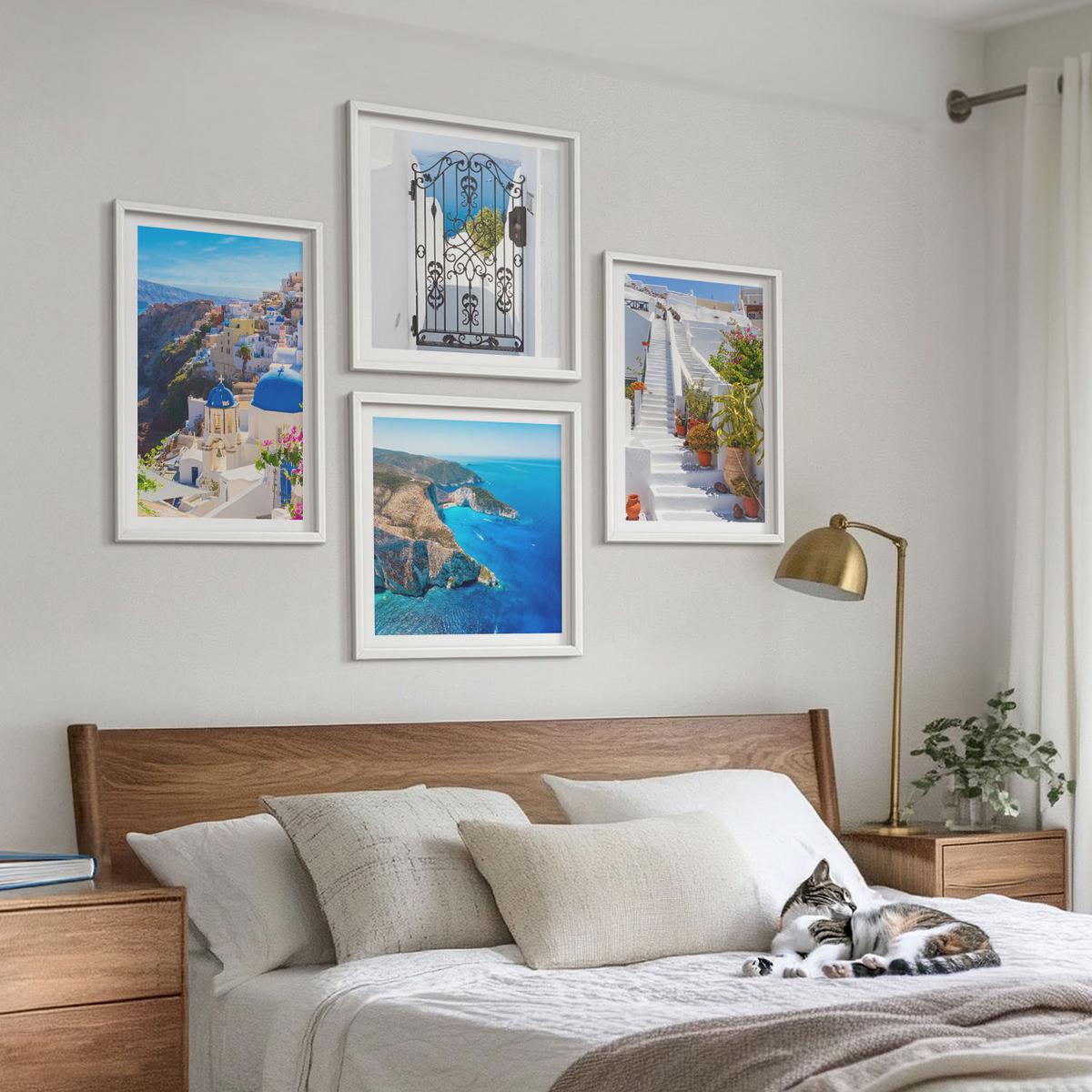 BILDER SET 4er Set - 50x50 cm & 40x60 cm Weißer Rahmen - Griechische Architektur auf Santorin, Oia - Weiß, Kunststoff (50/50cm) - TULUP